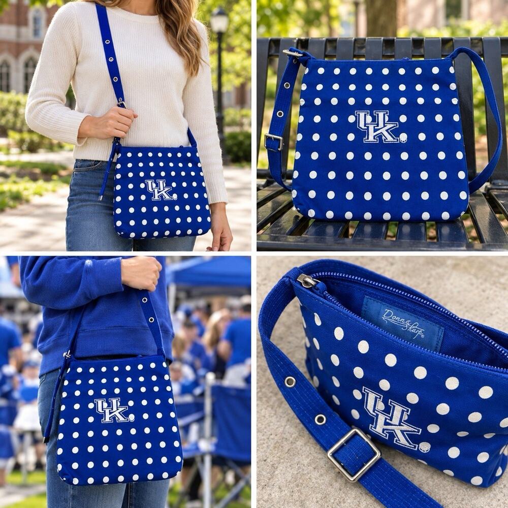 Donna Sharp Kentucky Wildcats UK Crossbody Bag Blue White Polka Dot